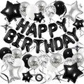 Black and Silver Birthday Party Decorations Set – Foil Banner, Star & Confetti Balloons, Hanging Swirls by YWWSNSE