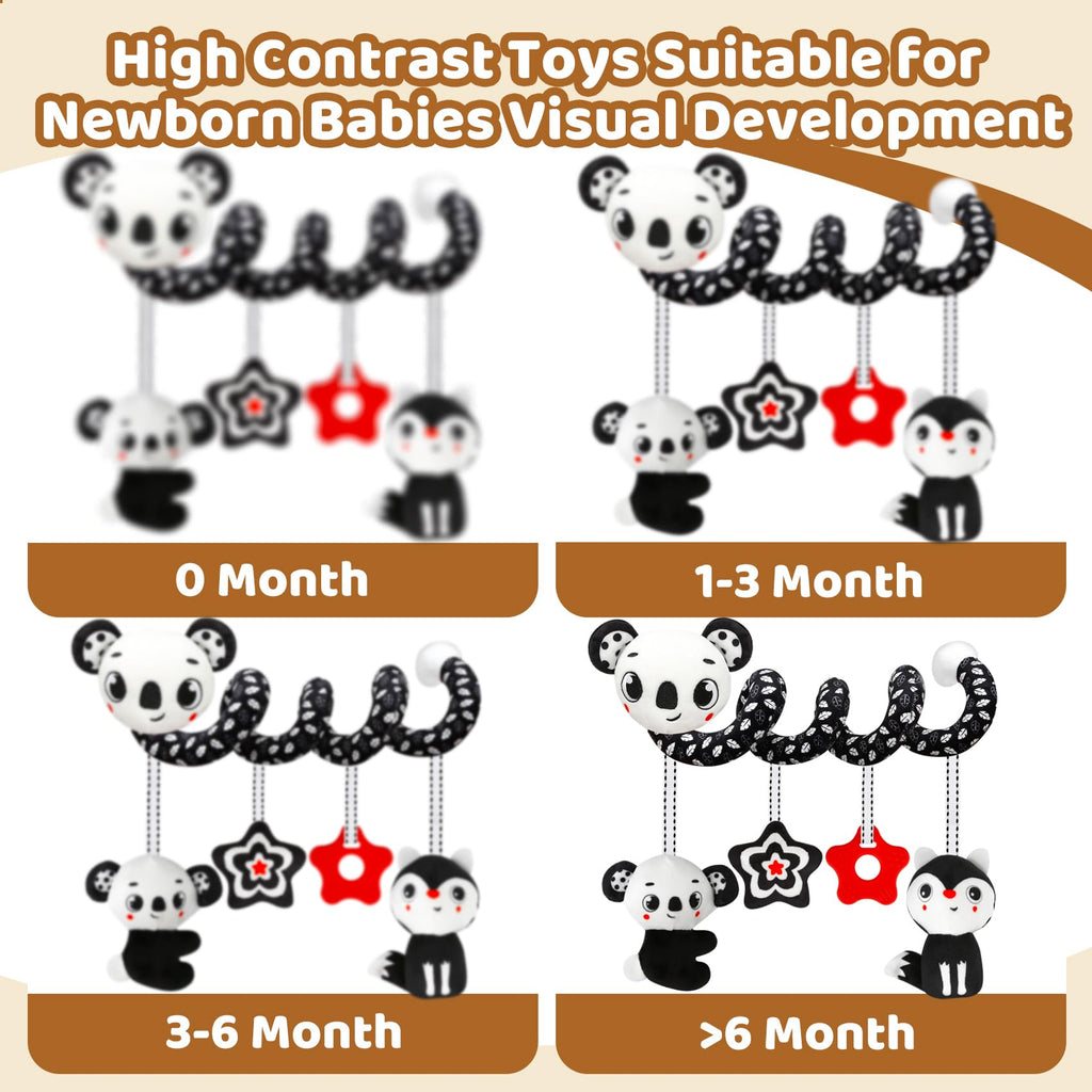 Black and White High Contrast Baby Toy Set for Car Seat, Stroller & Crib – Visual Stimulation and Sorting Play for Newborns up to 12 Months