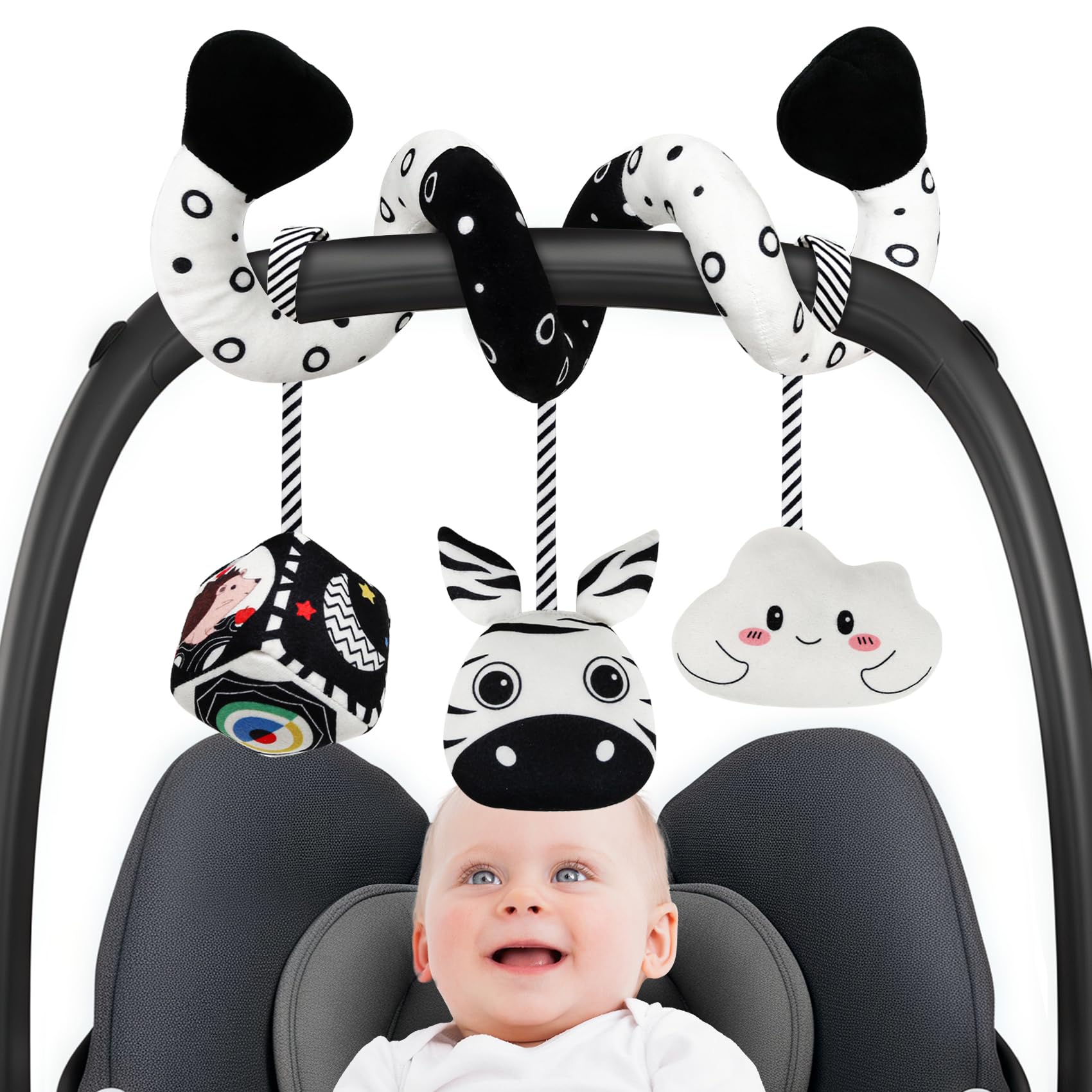 Black and White High Contrast Zebra Spiral Stroller Toy for Newborns - GKDOMS