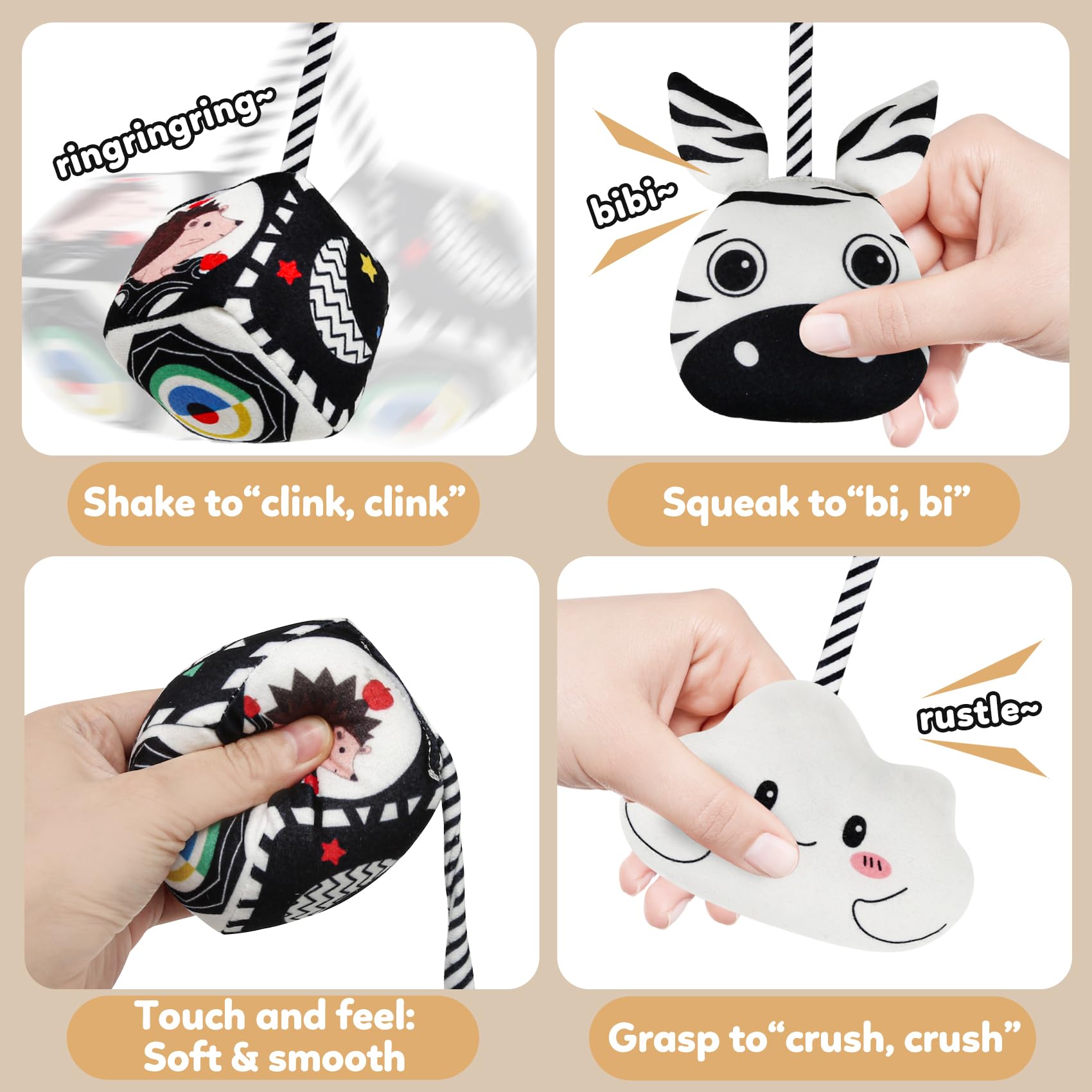 Black and White High Contrast Zebra Spiral Stroller Toy for Newborns - GKDOMS