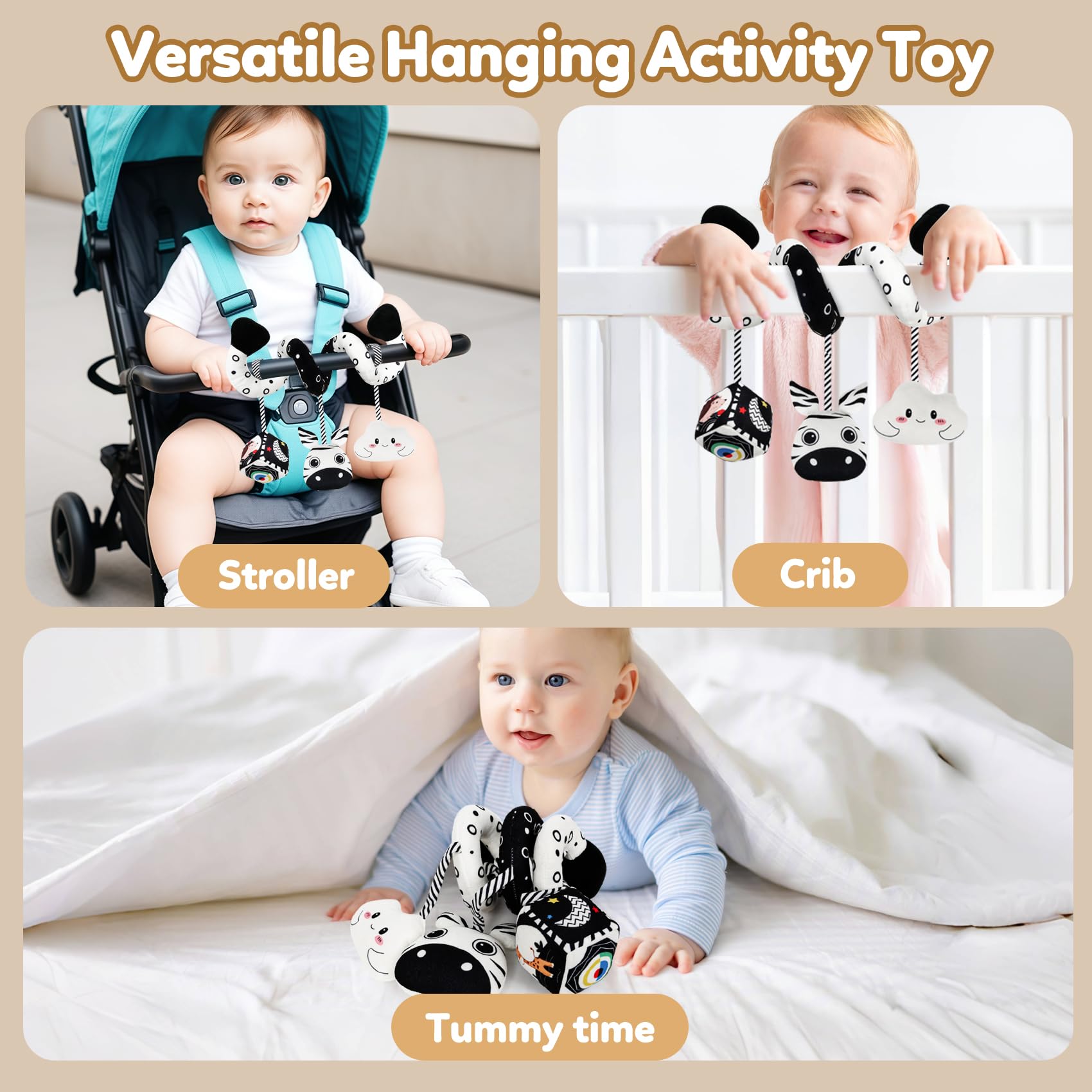 Black and White High Contrast Zebra Spiral Stroller Toy for Newborns - GKDOMS