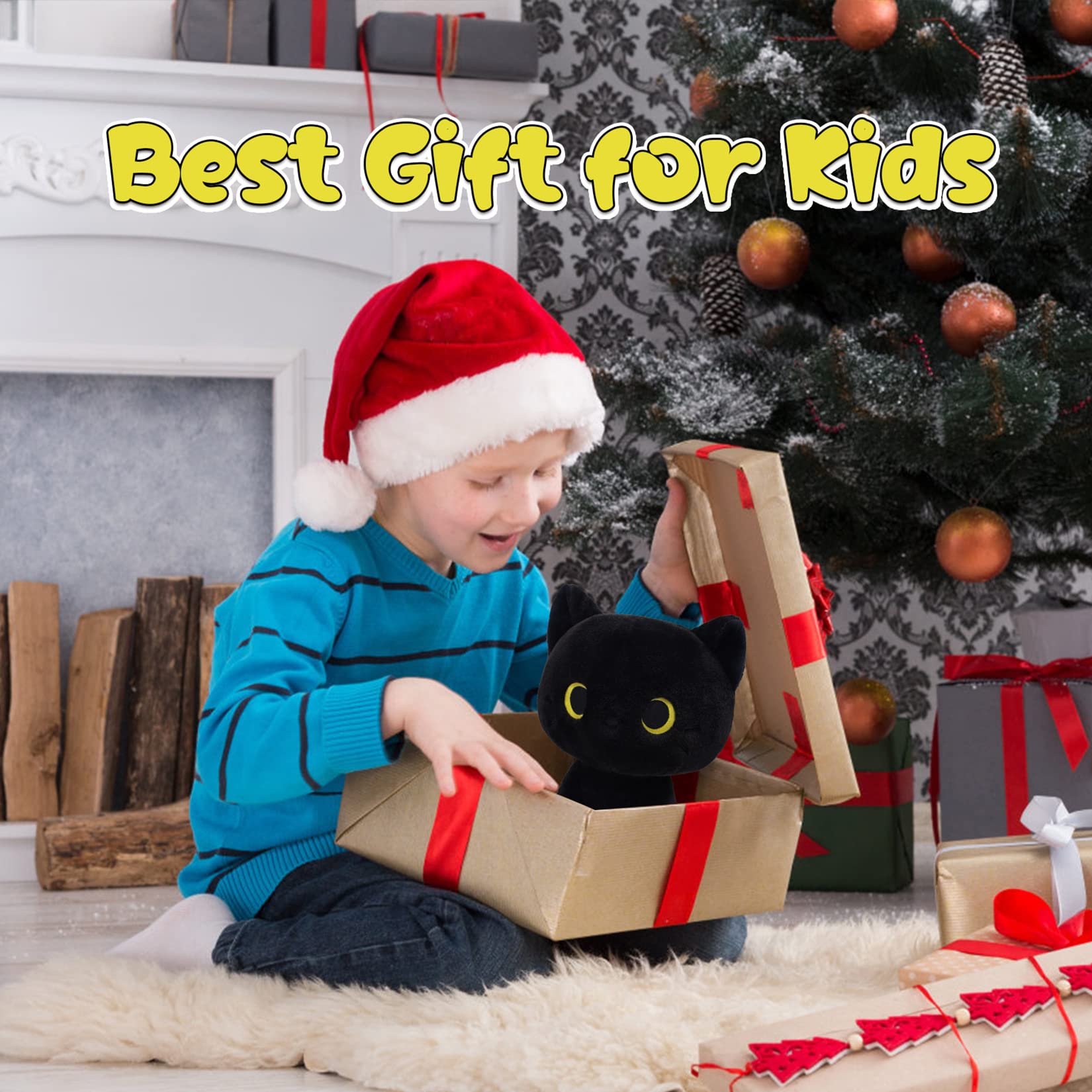 Black Cat Plush 8 Inch Kawaii Stuffed Animal – Soft Cuddle Pillow for Kids and Cat Lovers