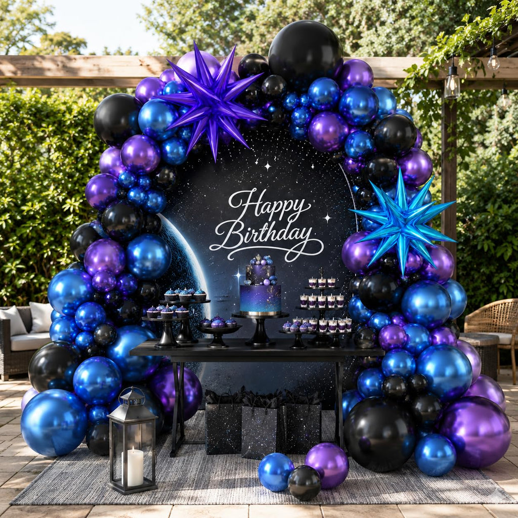 Black Purple Blue Balloon Arch Kit with Star Balloons – 109 Pieces for Video Game Party