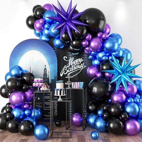 Black Purple Blue Balloon Arch Kit with Star Balloons – 109 Pieces for Video Game Party