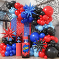 Black Red Blue Spider Theme Balloon Arch Kit – 106 Pieces with Starburst Foil Balloons for Hero-Themed Parties