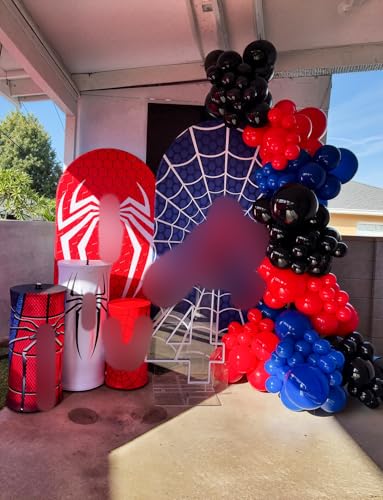 Black Red Blue Spider Theme Balloon Arch Kit – 106 Pieces with Starburst Foil Balloons for Hero-Themed Parties