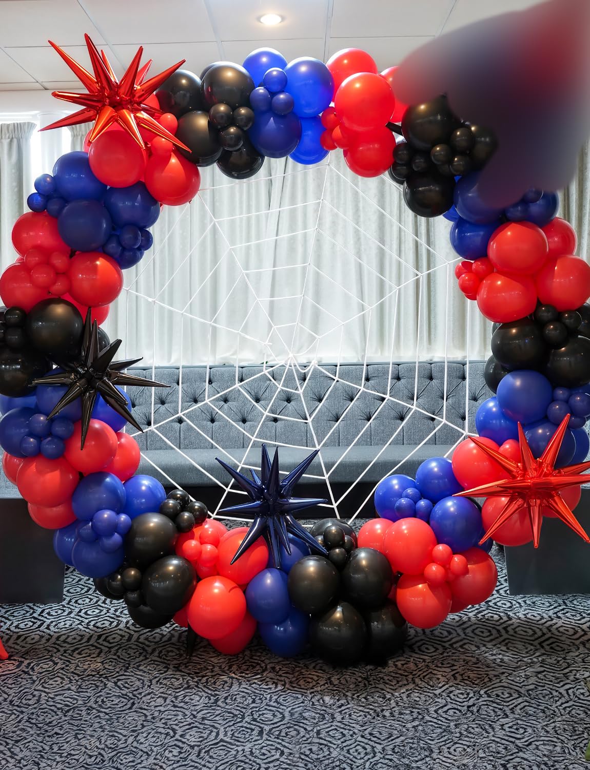 Black Red Blue Spider Theme Balloon Arch Kit – 106 Pieces with Starburst Foil Balloons for Hero-Themed Parties