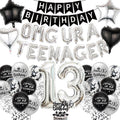 Black & Silver 13th Birthday Party Decorations Kit for Boys – Banner, Balloons, Cake Topper