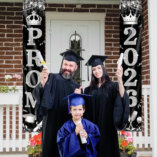 Black & Silver Prom 2026 Door Banner – Outdoor Graduation Decor by tineit