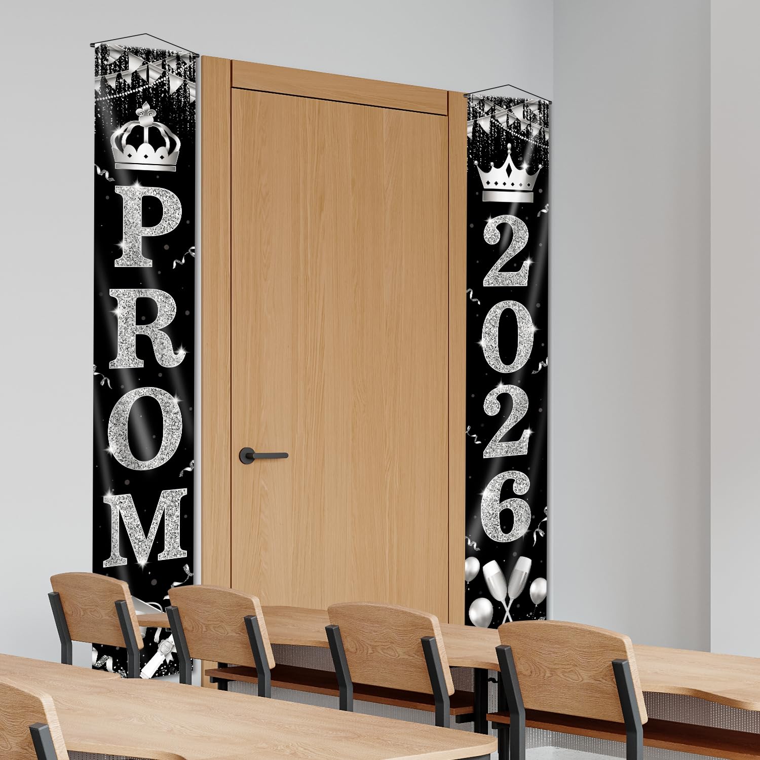 Black & Silver Prom 2026 Door Banner – Outdoor Graduation Decor by tineit