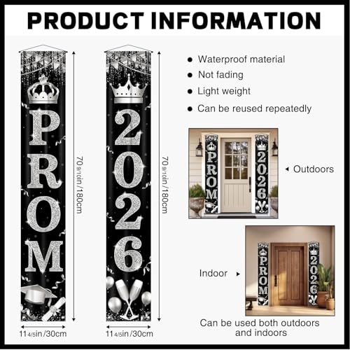 Black & Silver Prom 2026 Door Banner – Outdoor Graduation Decor by tineit