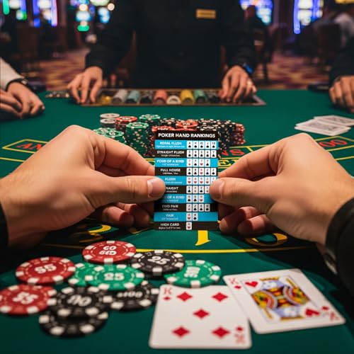 Blackjack Poker Hand Ranking Card – Texas Hold'em Cheat Sheet, Waterproof, Double-Sided (1-Pack)