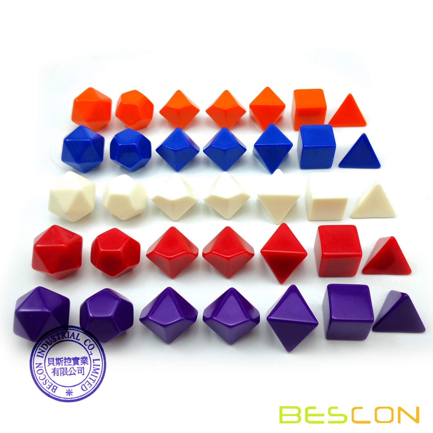 Blank Polyhedral Dice Set 35pcs – Solid Colors Acrylic Dice for DIY Printing and Engraving