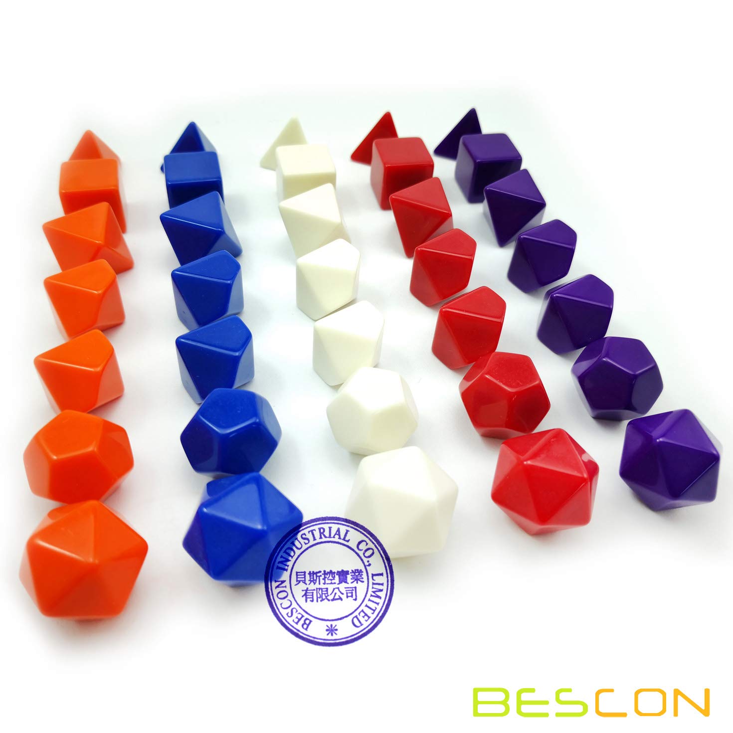 Blank Polyhedral Dice Set 35pcs – Solid Colors Acrylic Dice for DIY Printing and Engraving