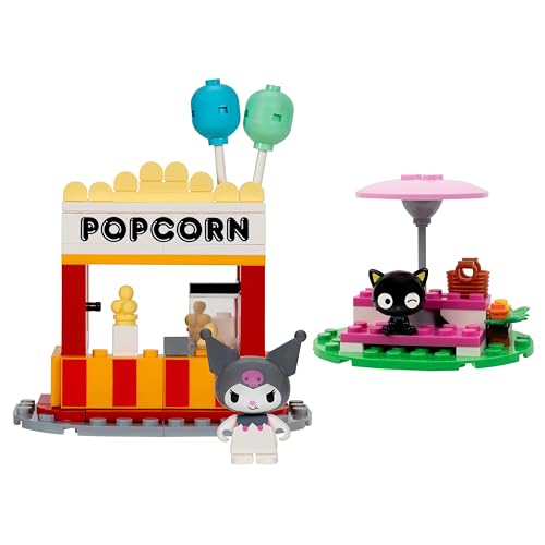 BLDR Hello Kitty and Friends Kuromi's Popcorn Stand Building Set – 117 Pieces with Poseable Kuromi & Chococat Figures, Ages 8+