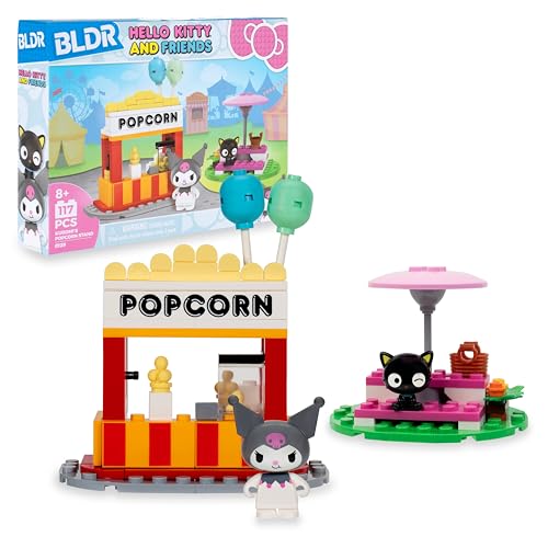 BLDR Hello Kitty and Friends Kuromi's Popcorn Stand Building Set – 117 Pieces with Poseable Kuromi & Chococat Figures, Ages 8+