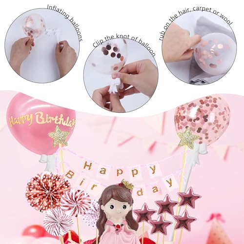 BlingABC 14-Piece Princess Cake Topper Set with Happy Birthday Banner and Decorations