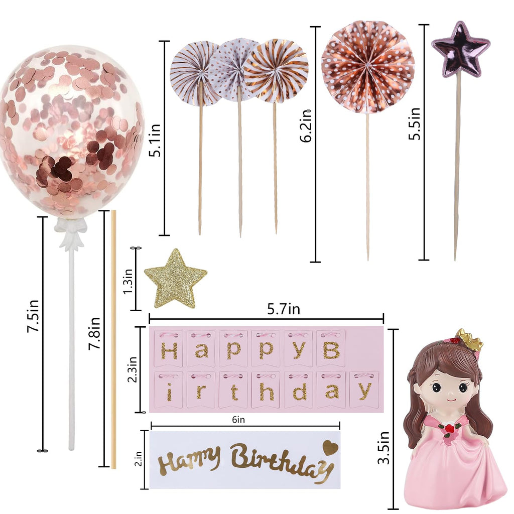 BlingABC 14-Piece Princess Cake Topper Set with Happy Birthday Banner and Decorations