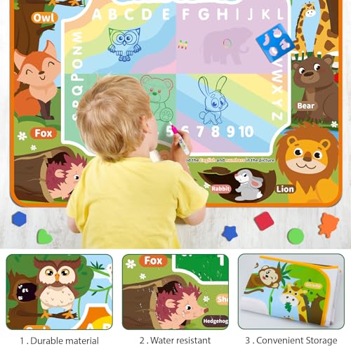 BlissfulBlend Water Doodle Mat 40x32 Inches – Mess-Free Magic Water Pens, 19-Piece Set for Toddlers Ages 3-9