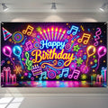 BlissYard Neon Happy Birthday Banner 71x43 Inch Glow in the Dark Backdrop for Kids Parties
