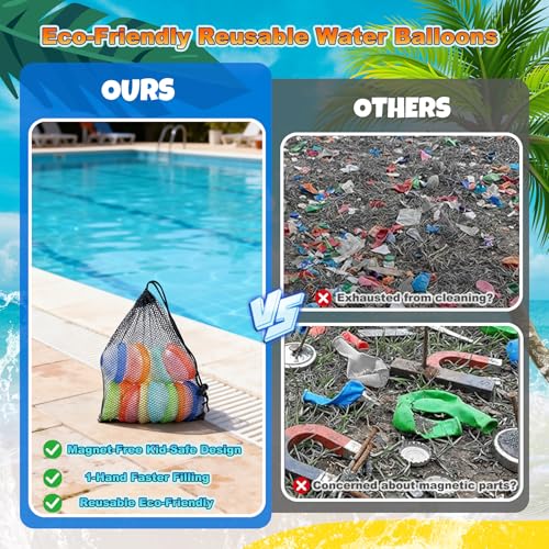 BlivEclat Reusable Water Balloons 6 Pack – Self-Sealing, No Magnets, Eco-Friendly Silicone Splash Balls