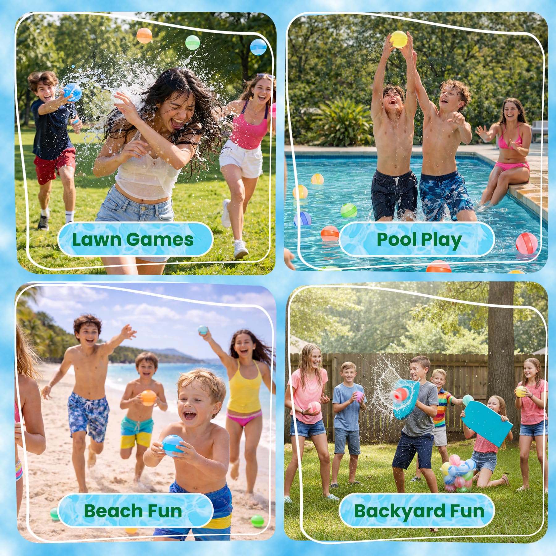BlivEclat Reusable Water Balloons 6 Pack – Self-Sealing, No Magnets, Eco-Friendly Silicone Splash Balls