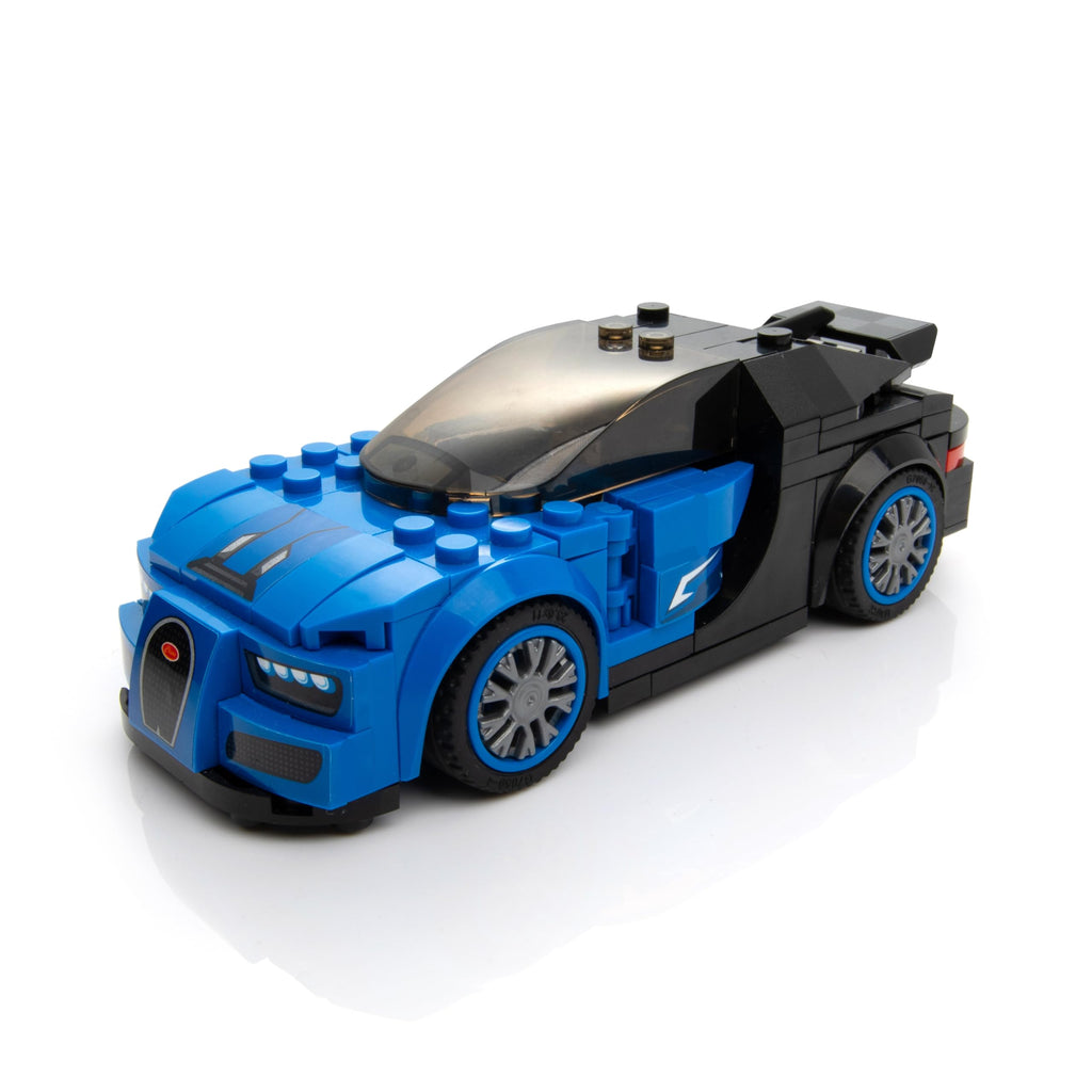Block Builder Racing Car Building Set (237 Pieces, Blue) – 16-Cylinder Engine & Adjustable Wing