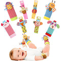 BLOOBLOOMAX 8-Piece Baby Wrist Rattles and Foot Finder Socks Set – Soft Fabric, Bells, Gift Box