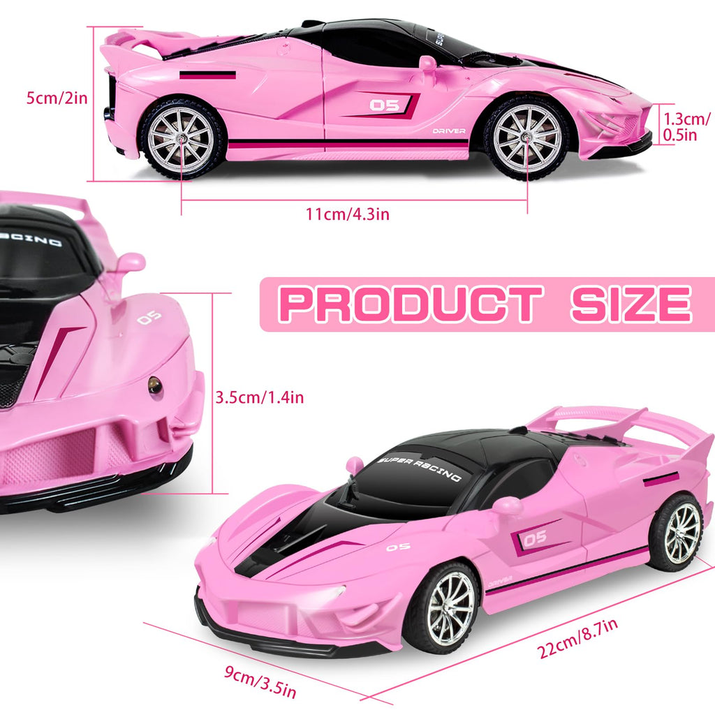 Bloolilies 1:18 Scale Pink Remote Control Car for Girls Ages 3-12 with LED Headlights