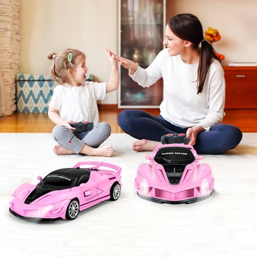Bloolilies 1:18 Scale Pink Remote Control Car for Girls Ages 3-12 with LED Headlights