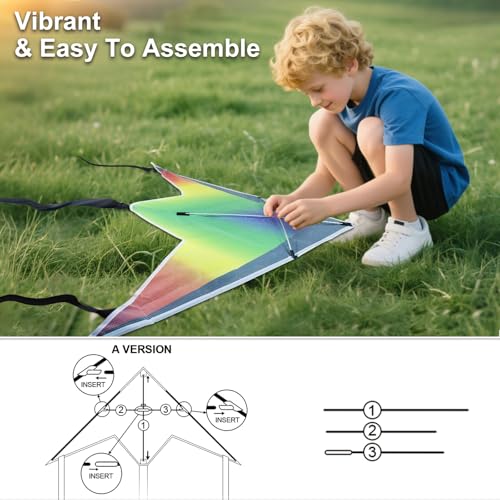 Bloolilies 3-Pack Delta Kites – Rainbow, 39.5 x 19.7 Inch, 328ft Line, Easy to Fly for Kids and Adults