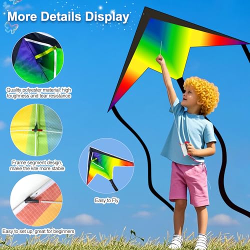 Bloolilies 3-Pack Delta Kites – Rainbow, 39.5 x 19.7 Inch, 328ft Line, Easy to Fly for Kids and Adults