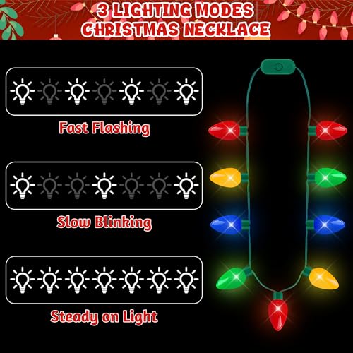 Blowata 5-Pack Christmas Light-Up Necklaces - 9 Bulbs Each, 3 Modes, 40-Inch, Battery Included
