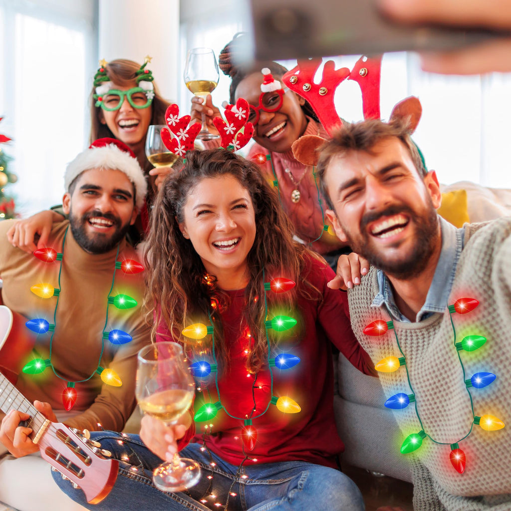 Blowata 5-Pack Christmas Light-Up Necklaces - 9 Bulbs Each, 3 Modes, 40-Inch, Battery Included
