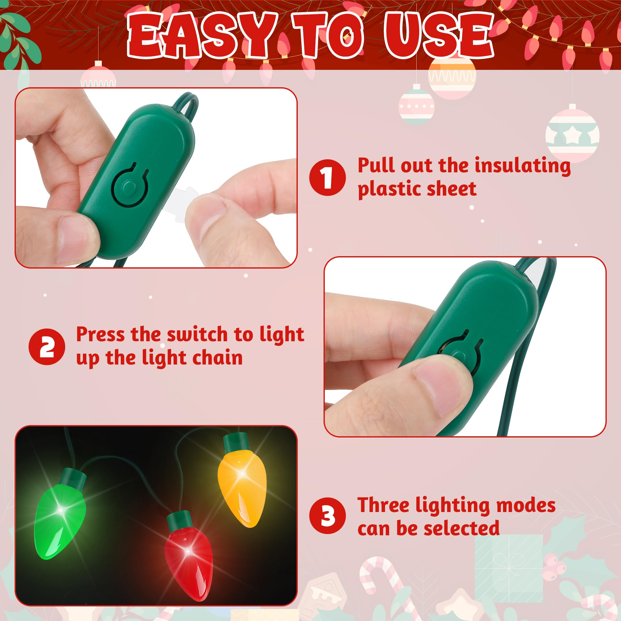 Blowata 5-Pack Christmas Light-Up Necklaces - 9 Bulbs Each, 3 Modes, 40-Inch, Battery Included