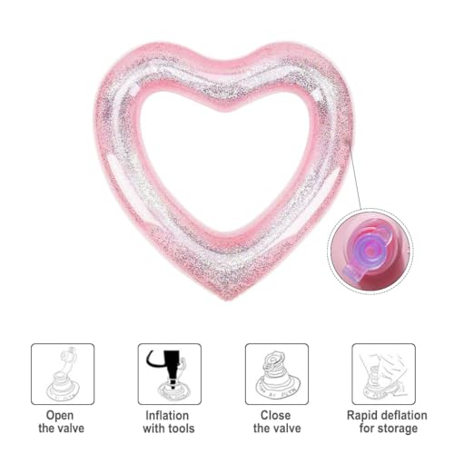 Blublu Park Inflatable Heart Pool Float - Light Pink PVC Swim Ring for Adults, 47x39 Inches, Holds 440 lbs