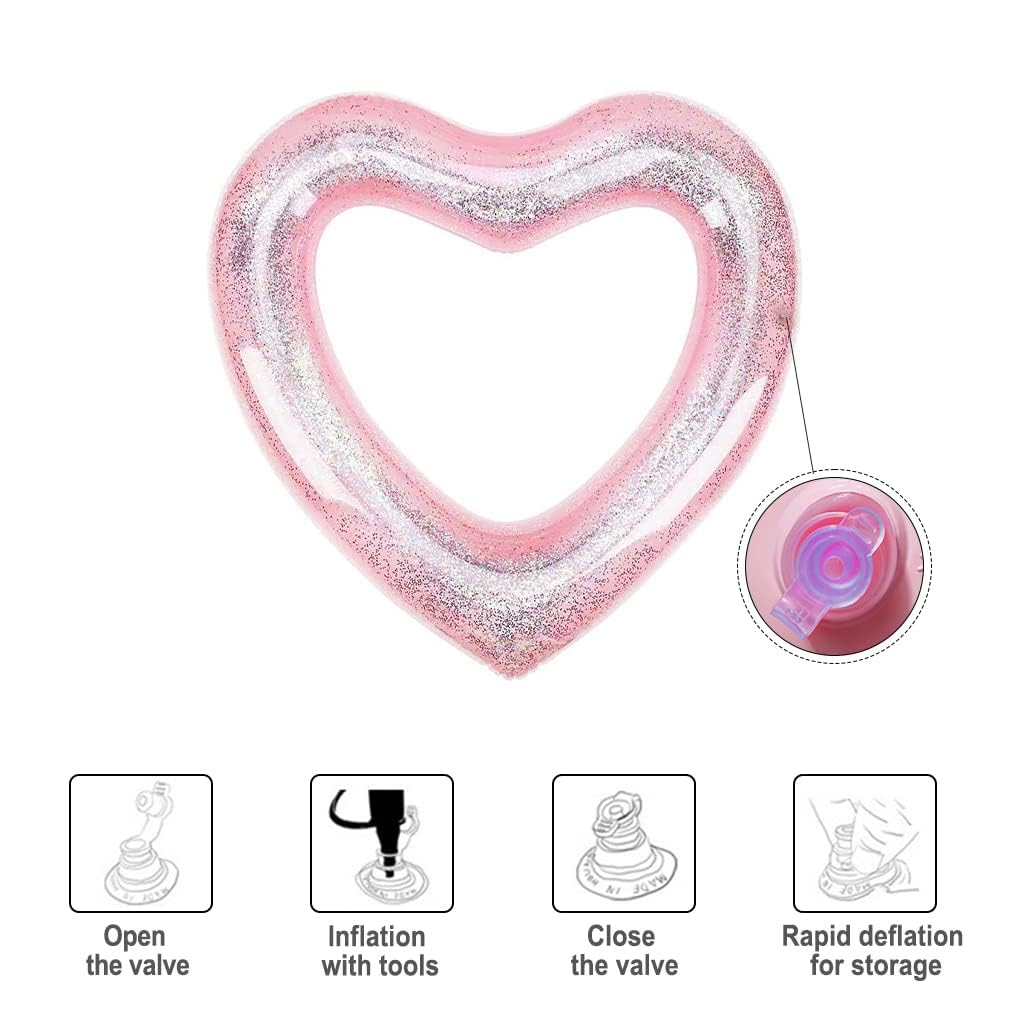 Blublu Park Inflatable Heart Pool Float - Light Pink PVC Swim Ring for Adults, 47x39 Inches, Holds 440 lbs