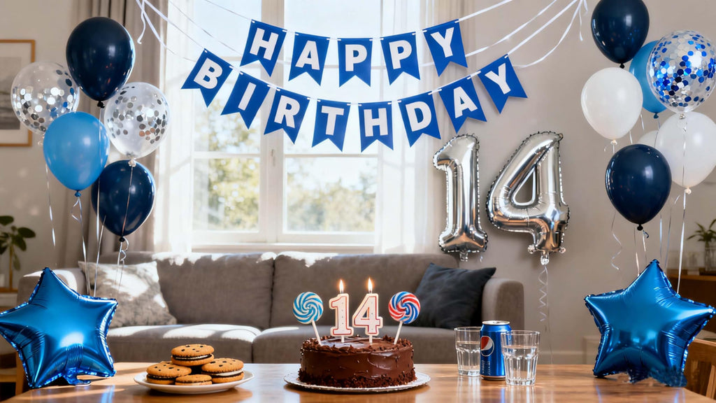 Blue 14th Birthday Party Decorations Kit for Boys – Balloons, Banner & Confetti