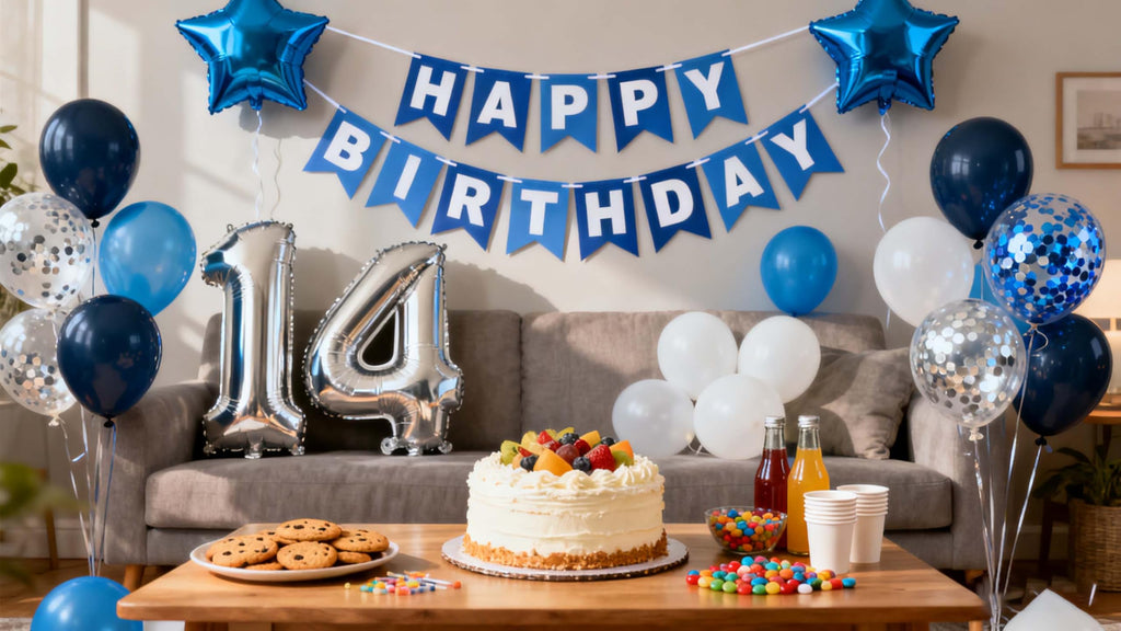 Blue 14th Birthday Party Decorations Kit for Boys – Balloons, Banner & Confetti