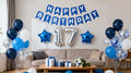 Blue 17th Birthday Decorations for Boys - 31-Piece Set with Banner, Number 17 & Star Foil Balloons, Latex Balloons, Ribbon by JumDaQQ