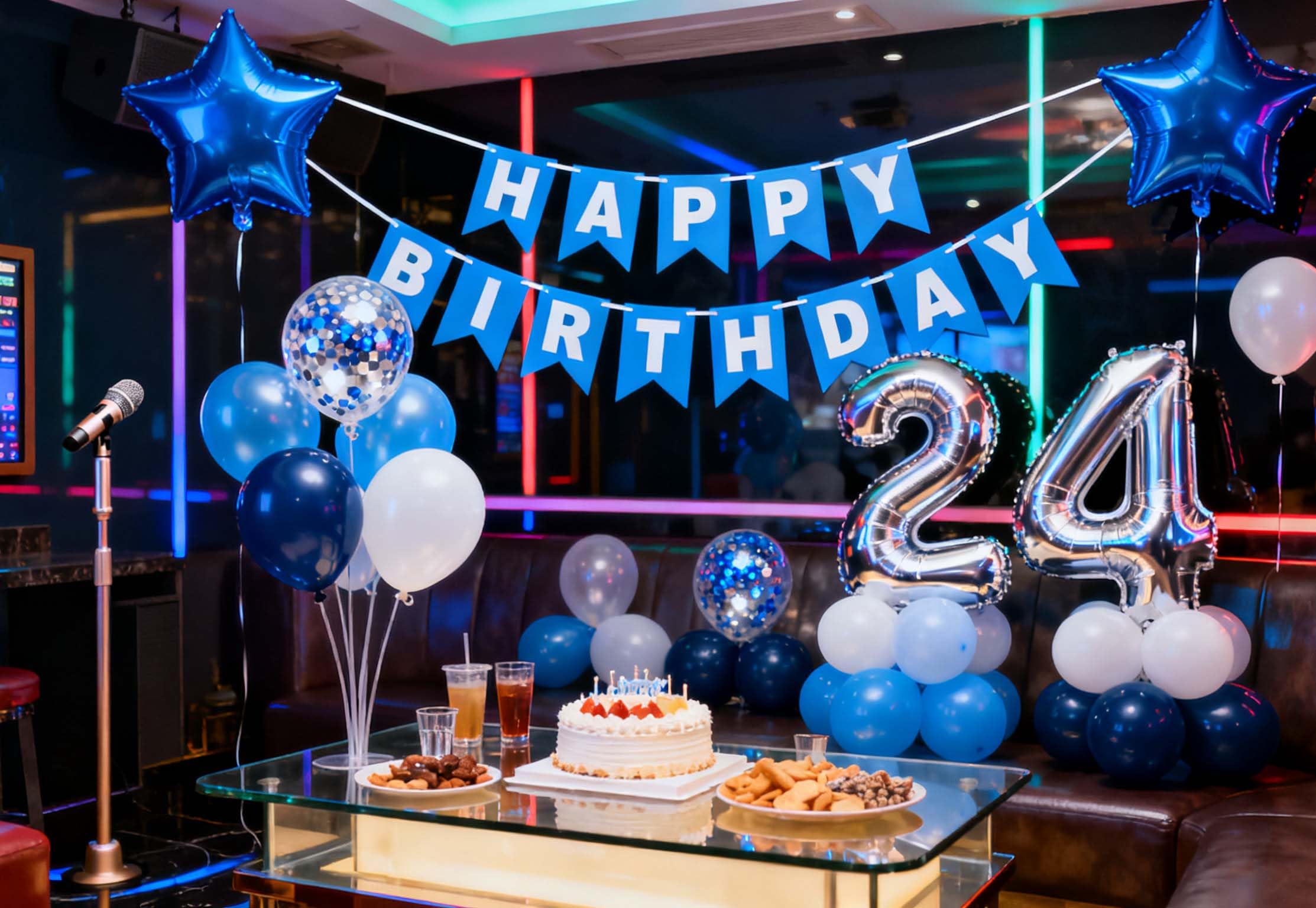 Blue 24th Birthday Decoration Set for Men – 31 Pieces with Banner, Foil & Latex Balloons