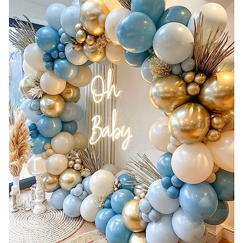 Blue Balloon Arch Kit – 165 Pieces Dusty Blue, Ocean Blue & Gold Balloons for Baby Shower or Birthday Party