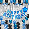 Blue & Black 49-Piece Birthday Party Decoration Kit for Men – Banner, Fringe Curtains, Balloons