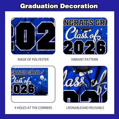 Blue Class of 2026 Graduation Decorations Kit - Backdrop, Swirls, Honeycomb Centerpieces & Balloons