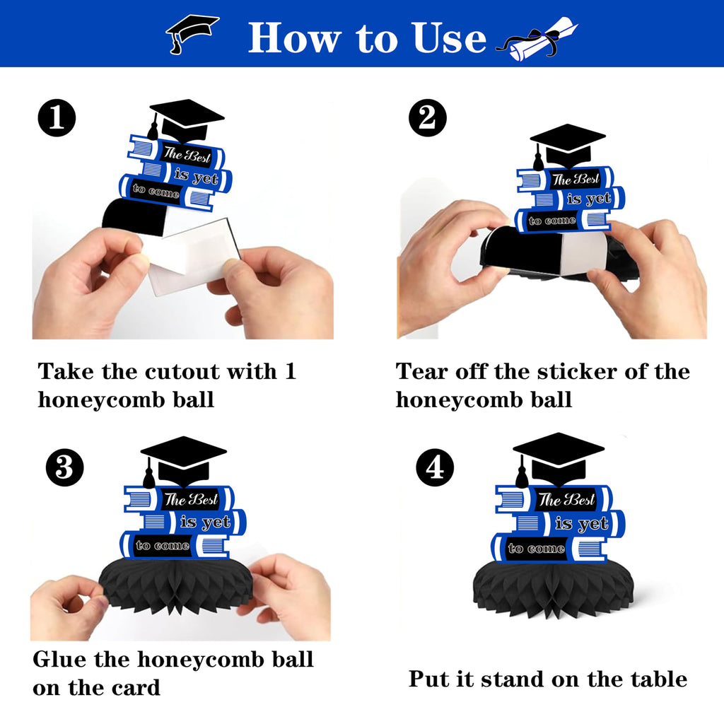 Blue Class of 2026 Graduation Decorations Kit - Backdrop, Swirls, Honeycomb Centerpieces & Balloons