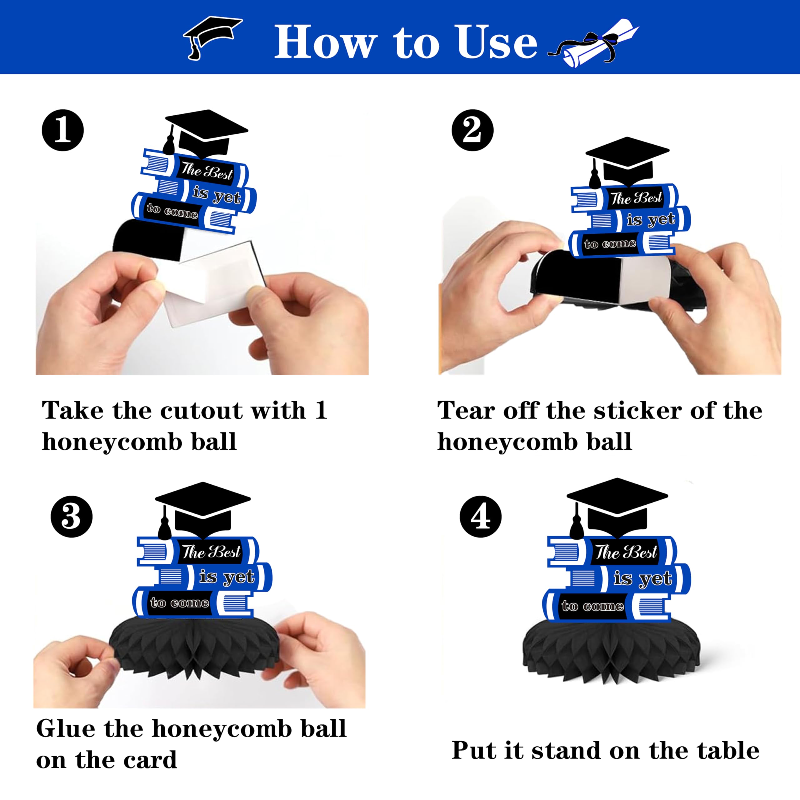 Blue Class of 2026 Graduation Decorations Kit - Backdrop, Swirls, Honeycomb Centerpieces & Balloons