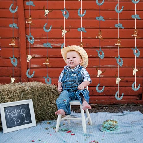 Blue Cowboy Garland 8-Pack 6.56ft Each – Western Cow Print Party Decorations for First Birthday Baby Shower Wild West Theme