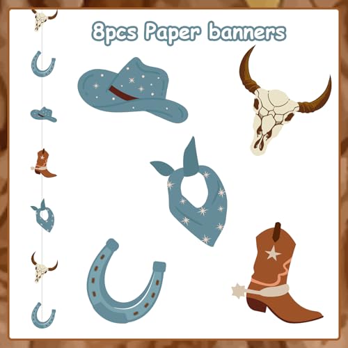 Blue Cowboy Garland 8-Pack 6.56ft Each – Western Cow Print Party Decorations for First Birthday Baby Shower Wild West Theme