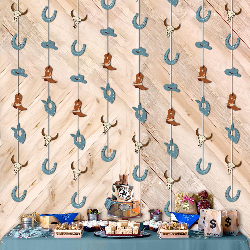 Blue Cowboy Garland 8-Pack 6.56ft Each – Western Cow Print Party Decorations for First Birthday Baby Shower Wild West Theme