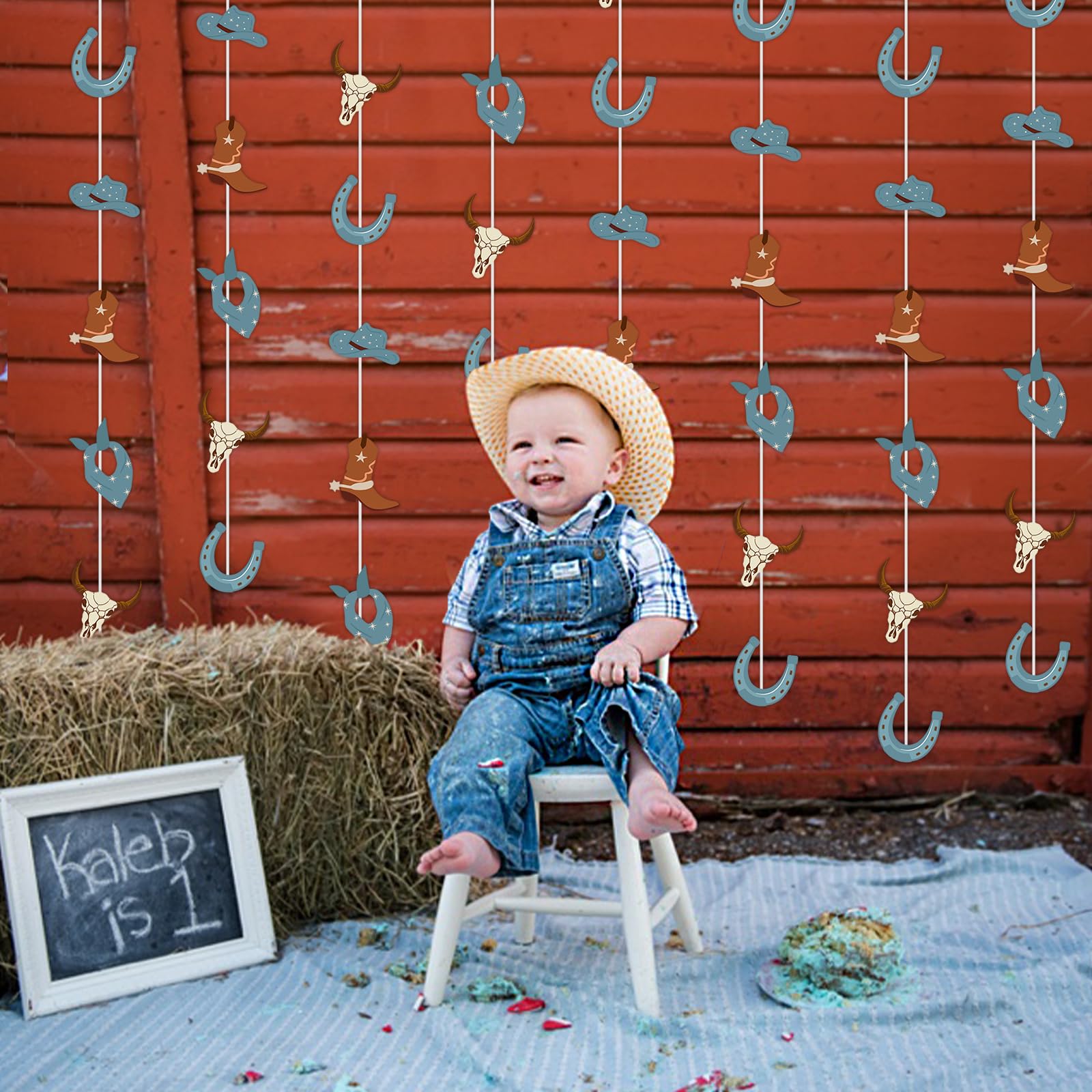 Blue Cowboy Garland 8-Pack 6.56ft Each – Western Cow Print Party Decorations for First Birthday Baby Shower Wild West Theme
